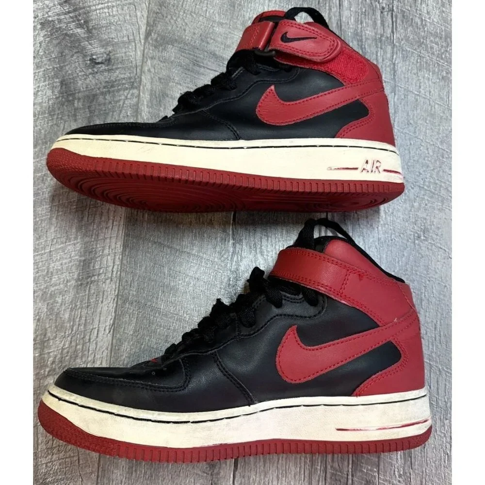 Nike Air Force 1 Shoes Youth 5 Y Mid '06 Leather Black‎ Red Sneakers 314195-061